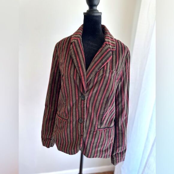 Free People B-Line Blazer Velvet Striped Button Pockets Burgundy Red Size S - Picture 9 of 15